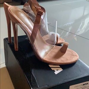 Fashion Nova Clear Strap Nude Heels
